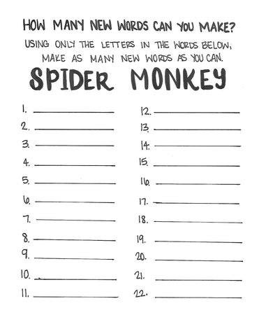 Spider Monkey Activity Sheet 1